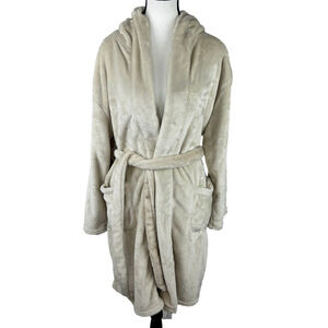 Summer & Rose Women's L/XL Beige Loungewear Plush Belted Hooded Ultra Cozy Robe